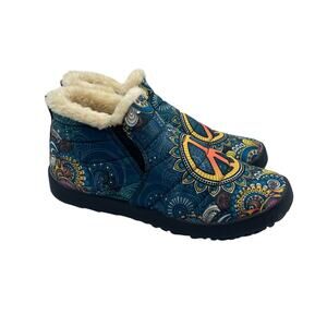 Yes We Vibe Winter Faux Fur Winter Shoes Slippers Blue Peace Womens 5